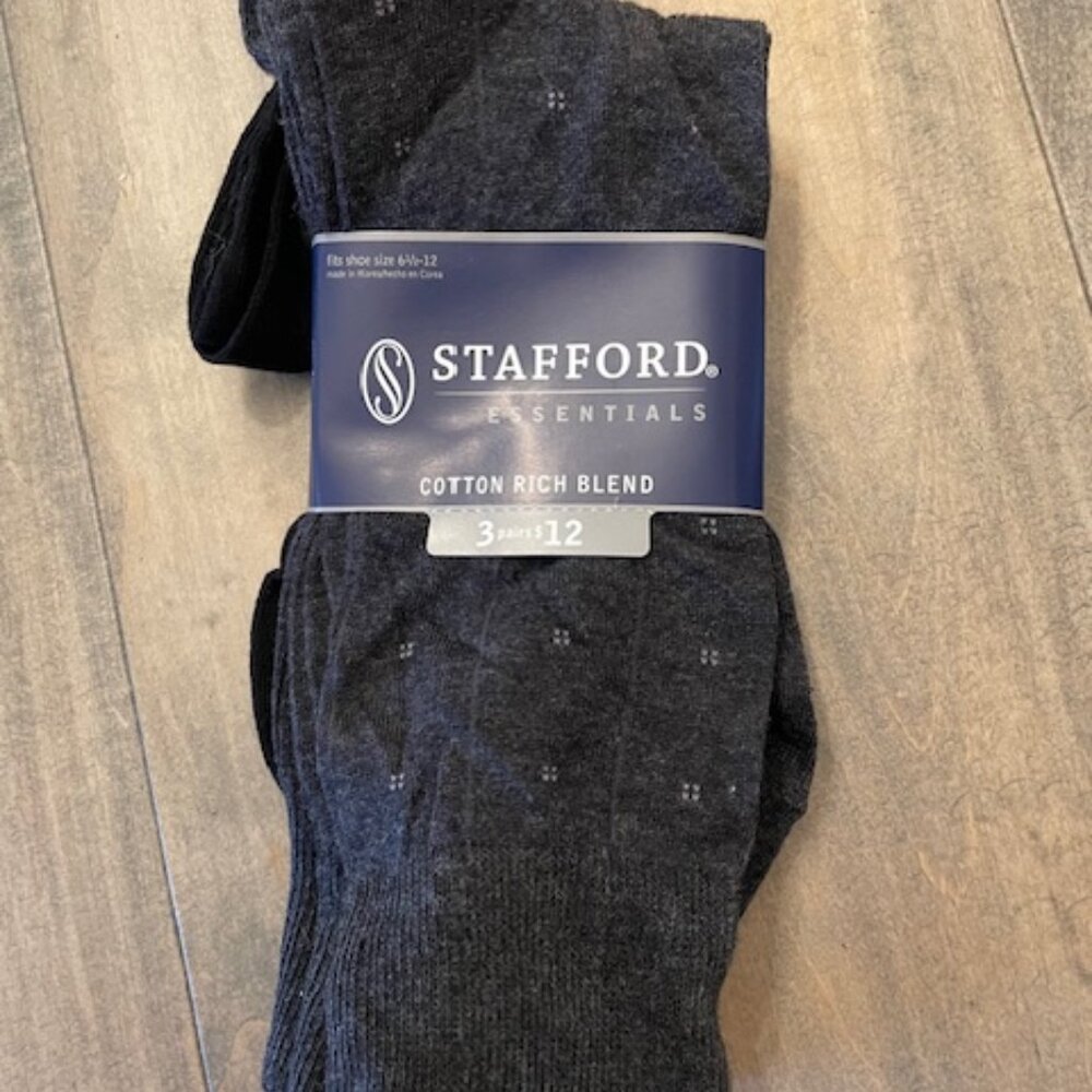Stafford Essentials Cotton Rich Blend Socks Fits 6.5-12 Gray & Black NWT